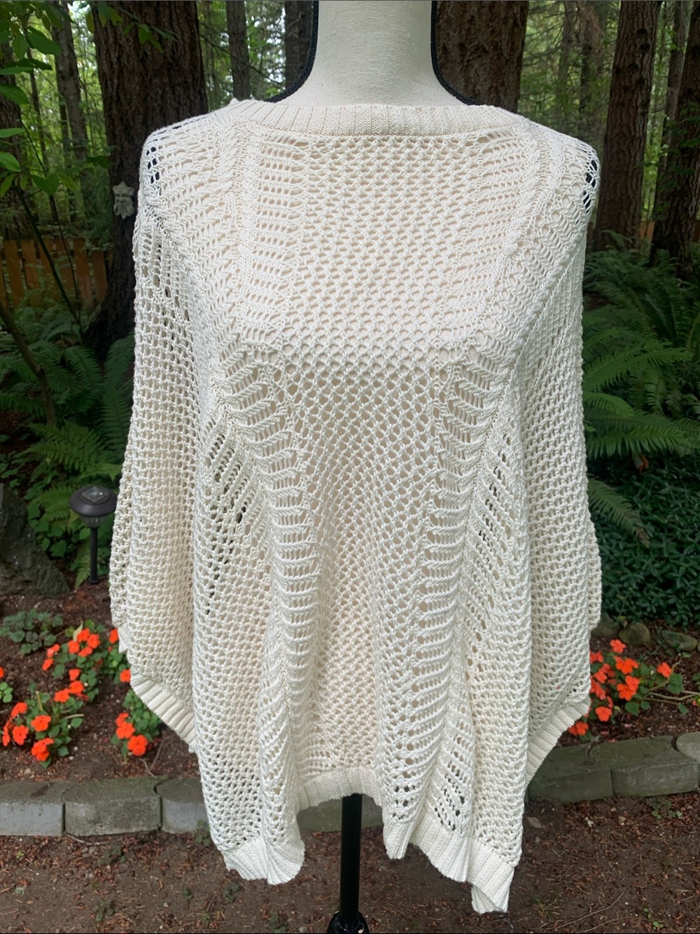 A New Day Cream Open-Weave Scoop Neck Crocheted Style Knit Top NWT